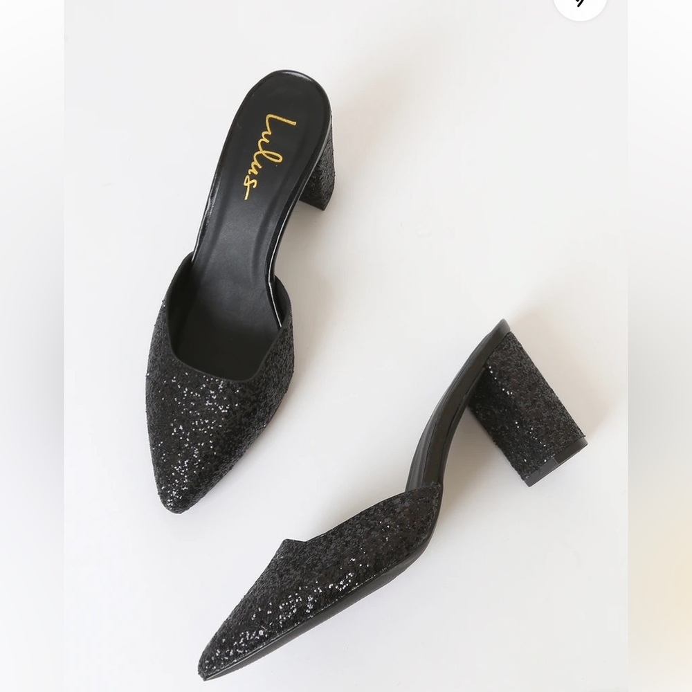 Moliday Black Glitter Pointed-Toe Mules BRAND NEW